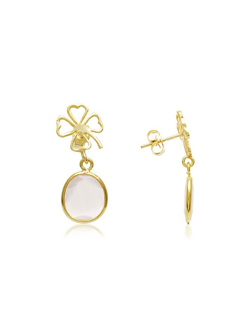 Pendientes Trébol de la suerte rosa de Francia oro