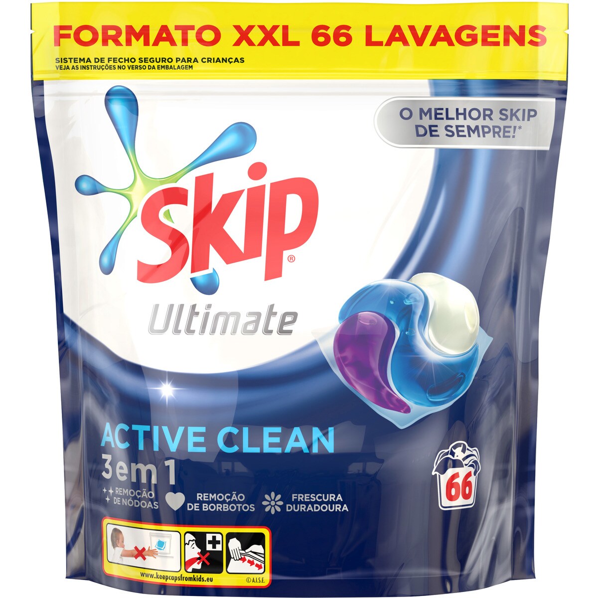 Detergente para a Máquina da Roupa Active Clean Ultimate embalagem 66 doses · Skip