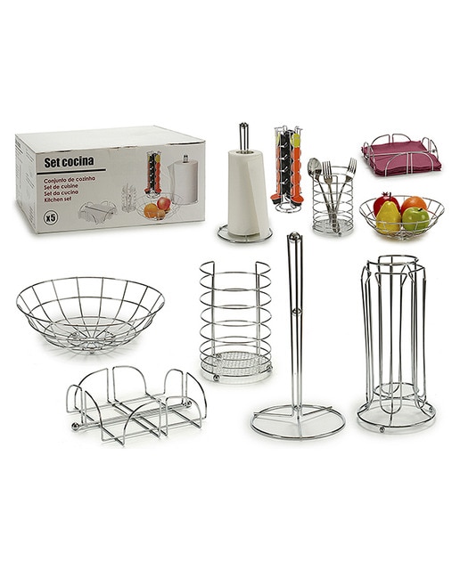 Juego 5 piezas cocina metal cromado