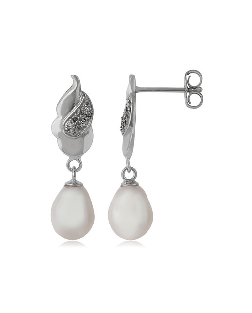 Pendientes Hoja Zirconium Perla Silver