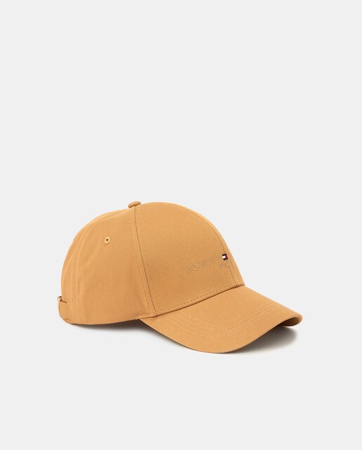 Men's beige plain cap with central embroidered logo
