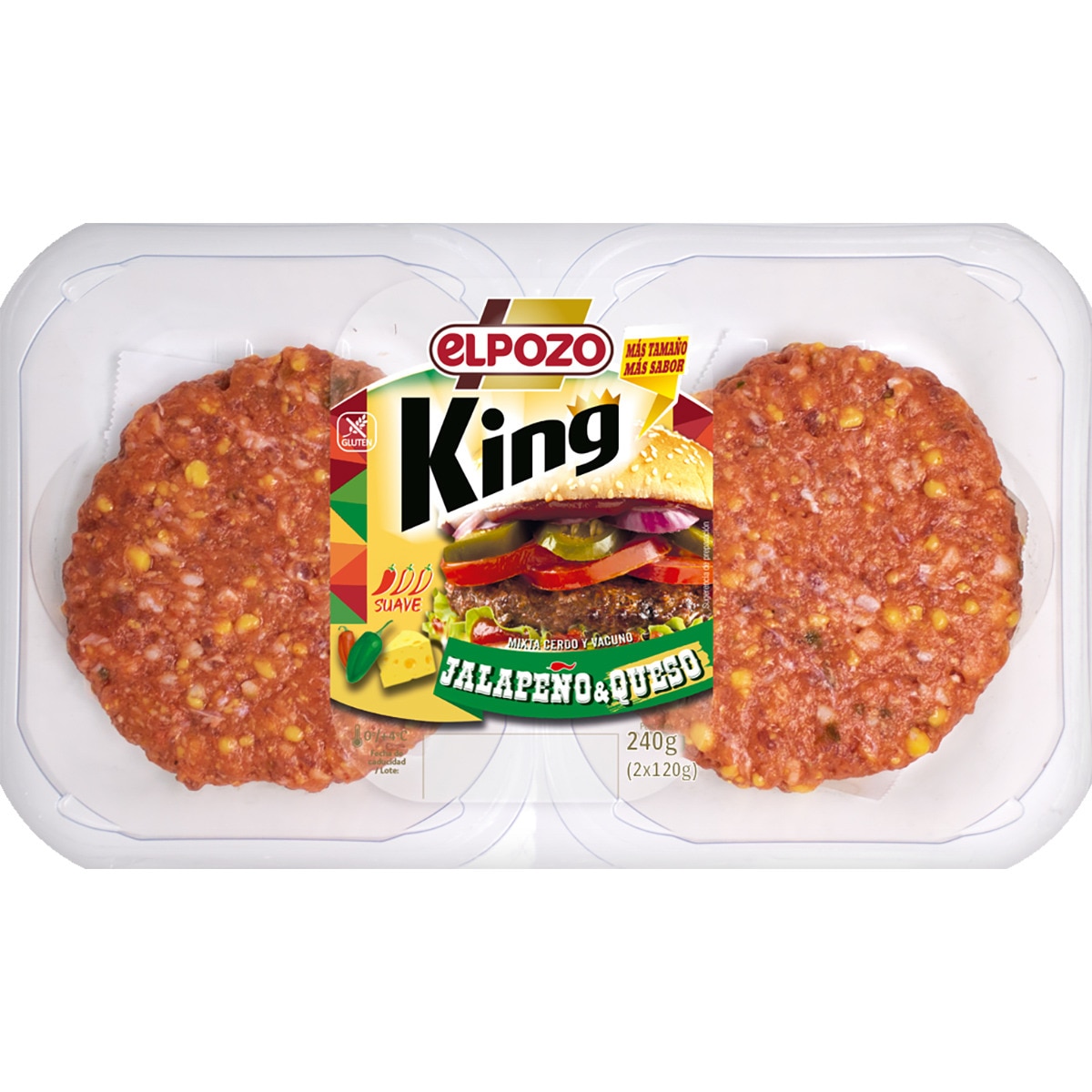 King mixed pork and beef burgers, glutenfree 2 x 120 g tray 240 g with