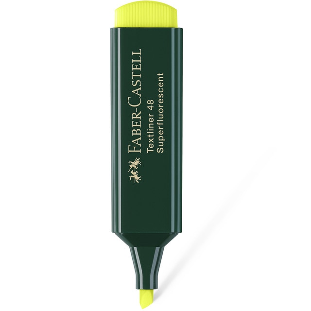 Marcador Texliner 48 Punta Biselada Tinta Base al Agua Recargable Faber-Castell Amarillo Neón.