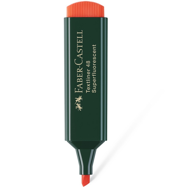 Marcador Texliner 48 Punta Biselada Tinta Base al Agua Recargable Faber-Castell Naranja Neón.