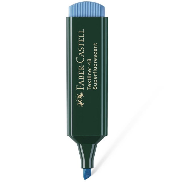 Marcador Texliner 48 Punta Biselada Tinta Base al Agua Recargable Faber-Castell Azul Neón.