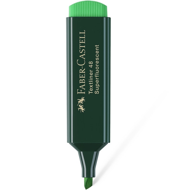 Marcador Texliner 48 Punta Biselada Tinta Base al Agua Recargable Faber-Castell Verde Neón.