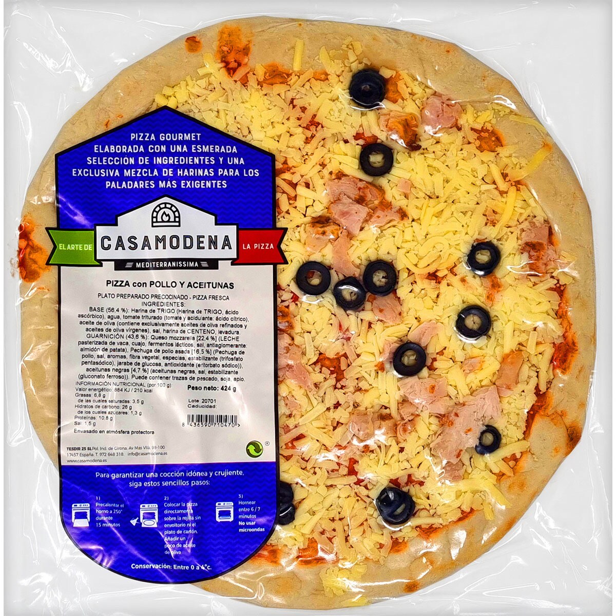 Buy Pizza with chicken and olives container 405 g · CASA MODENA