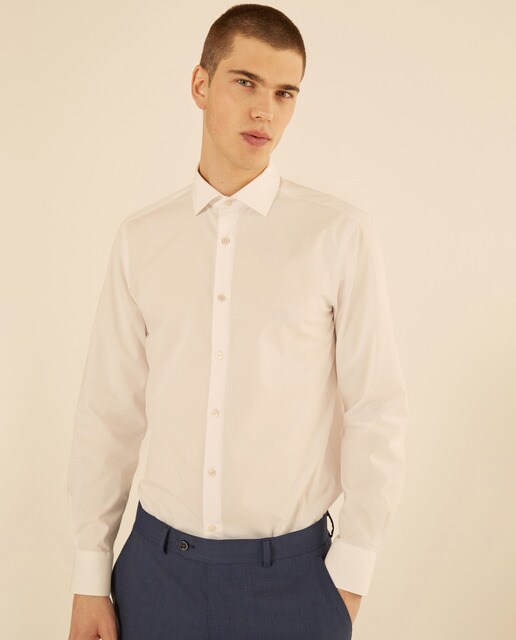 Men's slim-fit plain white dress shirt 