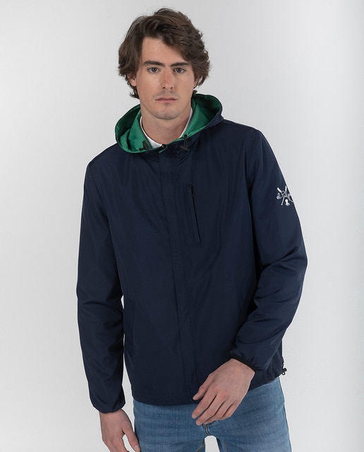 Men's blue raincoat