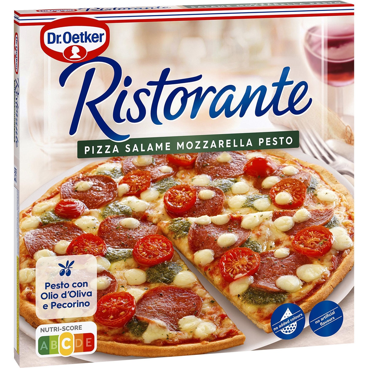 pizza con salami mozzarella y pesto