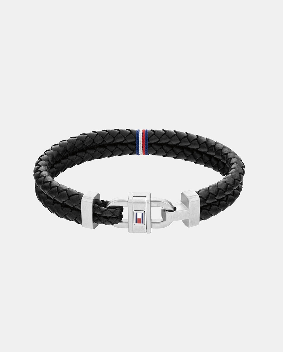 Tommy Hilfiger - Pulsera de hombre de cuero negro.
