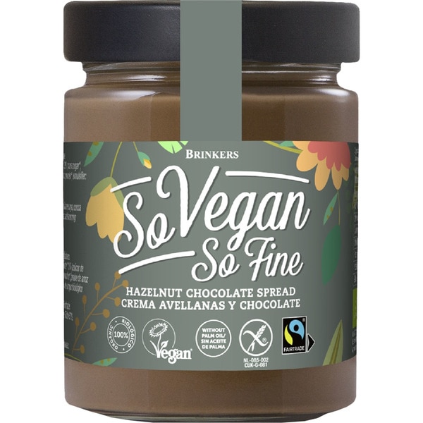 BRINKERS So Vegan So Fine crema de avellanas y chocolate ecológico, sin gluten tarro 270 g sin aceite de palma