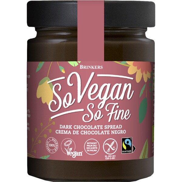 BRINKERS So Vegan So Fine crema de chocolate negro ecológico, sin gluten y sin aceite de palma tarro 270 g