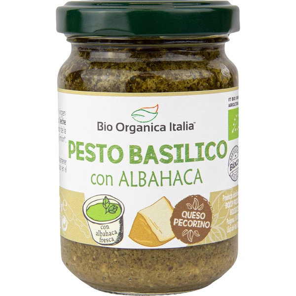 BIO ORGANICA ITALIA pesto basilico ecológico con albahaca y queso pecorino frasco 130 g