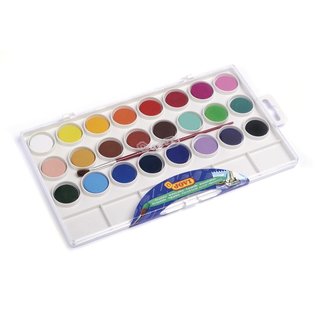 ACUARELAS Estuche 24 Pastillas 22 mm Colores Surtidos + Pincel Jovi