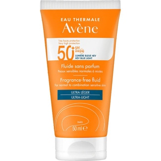 EAU THERMALE AVENE Sonnenschutzfluid für das Gesicht SPF50+ parfümfrei Rohr 50 ml Für empfindliche normale und Mischhaut