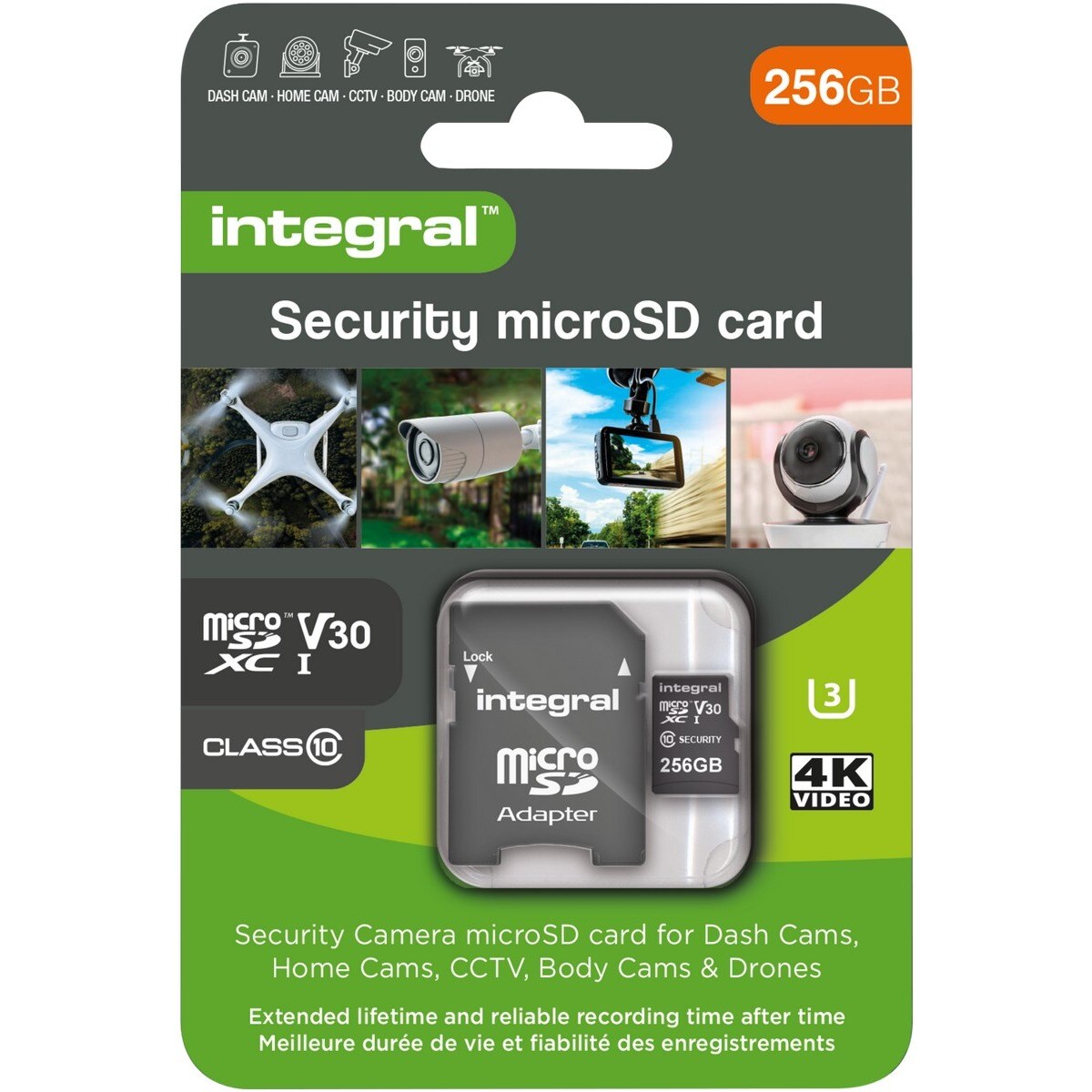 Imagem 0 de Cartão Security microSD Card 256GB 4K V30 UHS-1 U3 A1 Class 10