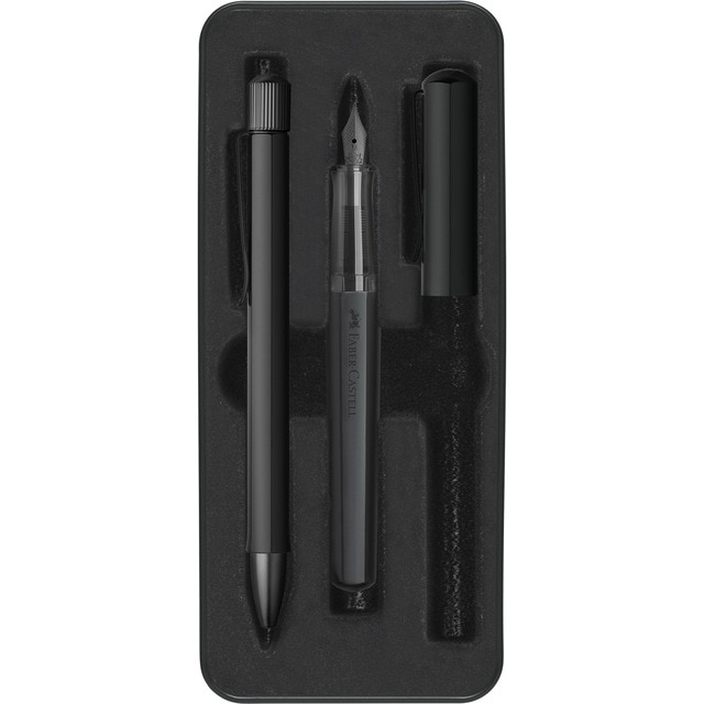 Set de Regalo con Pluma Estilográfica Plumín negro y Bolígrafo con Mecanismo de Giro Faber-Castell Negro.