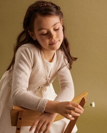 Girls' beige purl-knit ceremony cardigan