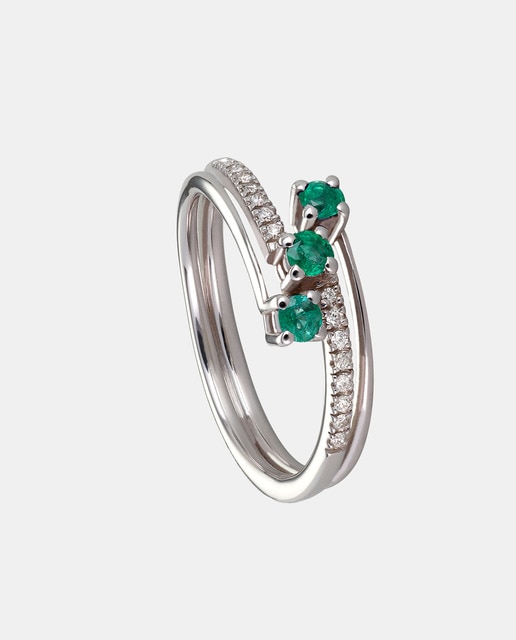 Anillo de oro con diamantes y esmeraldas