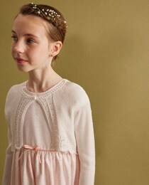 Girls' white purl-knit ceremony cardigan