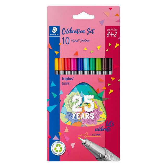 Pack 10 Rotuladores Punta Fina Triplus 25 Aniversario STAEDTLER Multicolor.