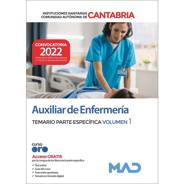 Auxiliar de enfermería de las instituciones sanitarias de la comunidad autónoma de cantabria. Temario parte específica vol 1 (Tapa blanda)