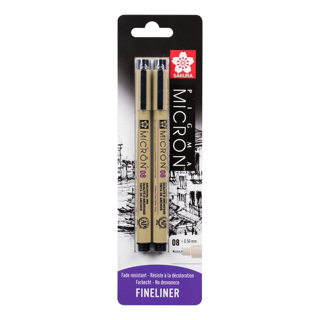 Set de 2 micron puntafina de grosor 08 Sakura negro.