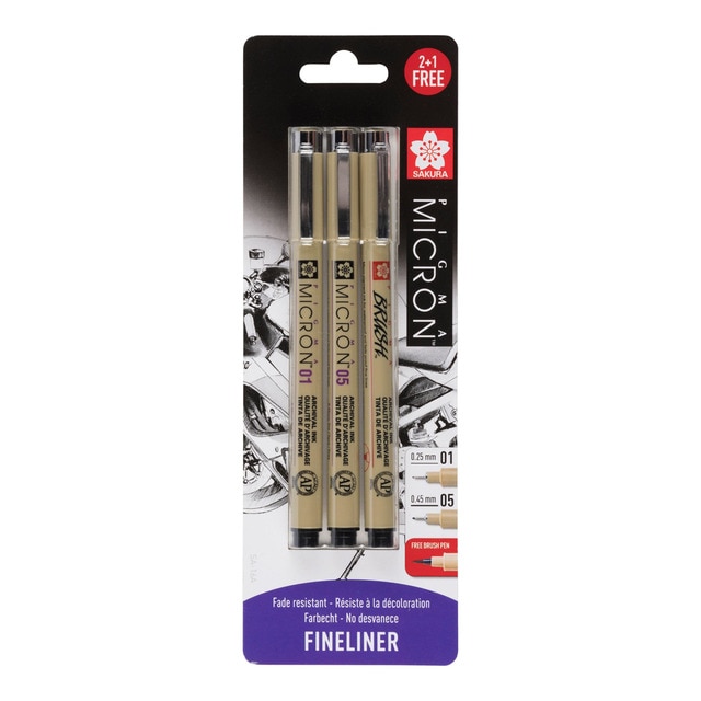 Set de 2 micron punta pincel de grosor 01 y 05 Sakura negro.