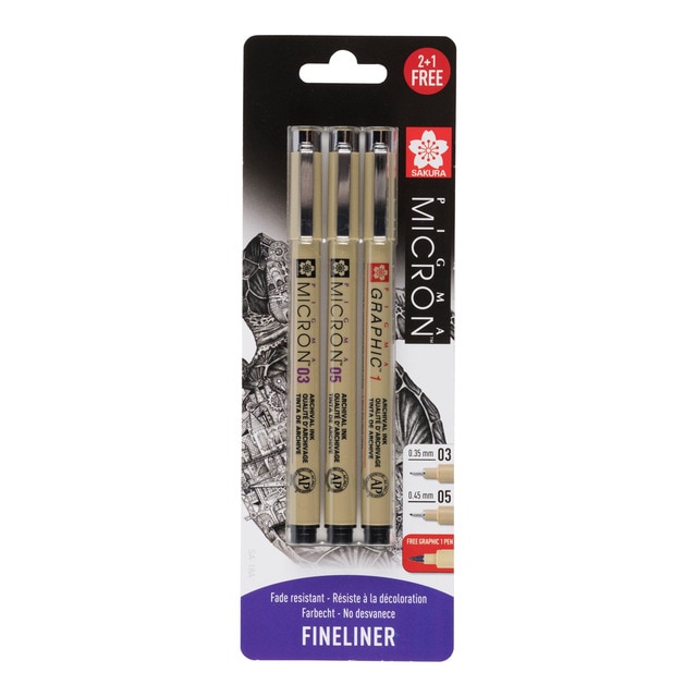 Set de 2 micron real graphic grosor 03 y 05 Sakura negro.