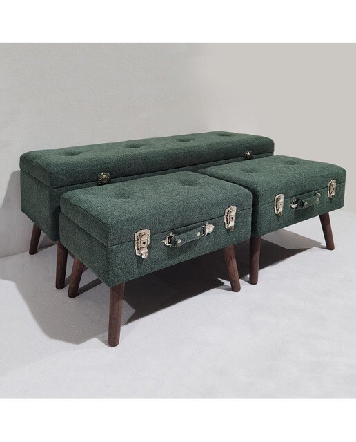 Pack 3 banquetas tejido y madera