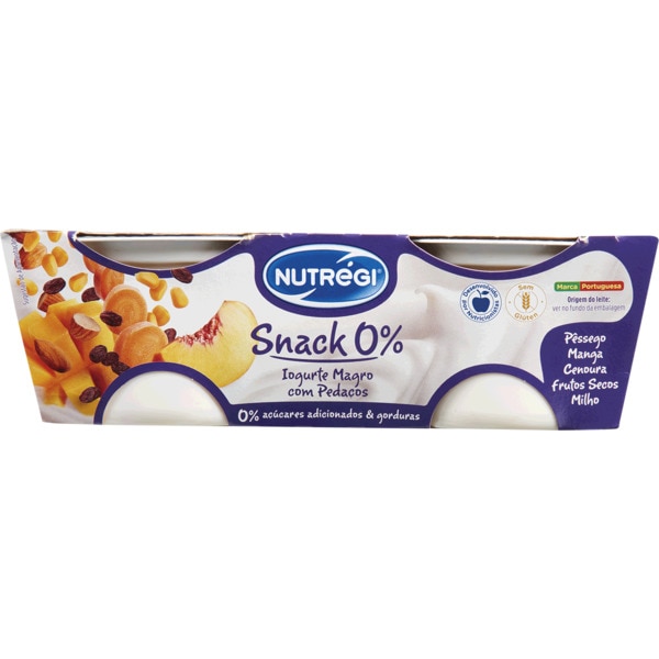 Iogurte Magro com Pedaços de Pêssego, Manga, Cenoura, Frutos Secos e Milho Pack 2 embalagem 150 g