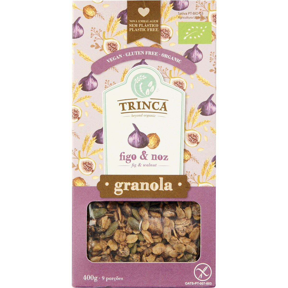 Granola com Figo e Noz sem Glúten Bio embalagem 400 g · Trinca