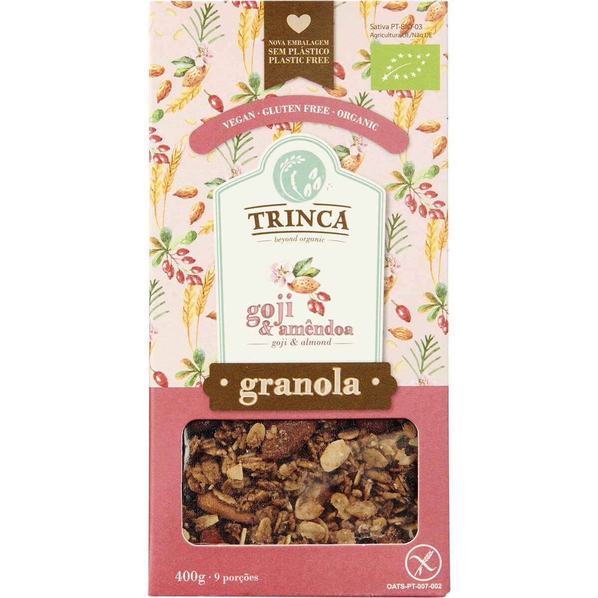 Granola com Goji e Amêndoa Biológica sem Glúten embalagem 400 g