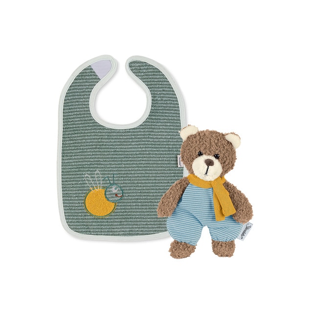 Pack regalo sonajero + babero Ben Sterntaler verde/mostaza