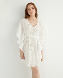 White cotton kaftan with openwork