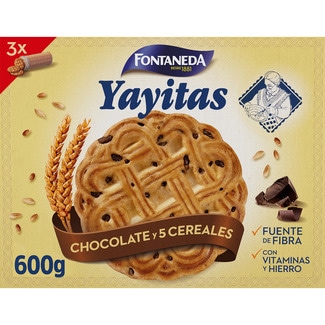 FONTANEDA YAYITAS galletas de desayuno con chocolate y 5 cereales paquete 600 g