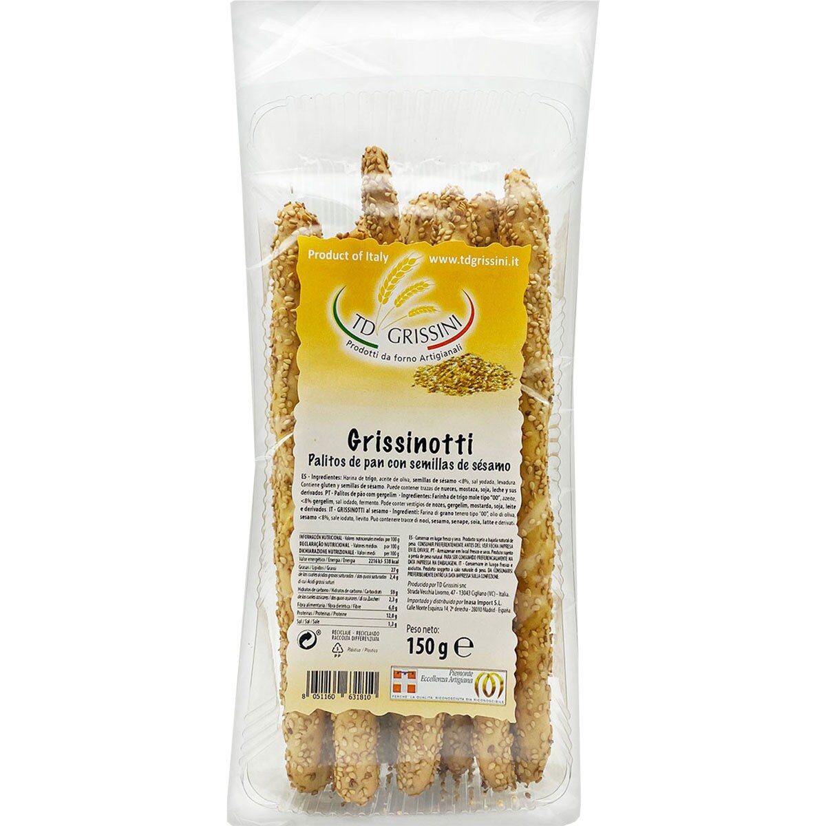 Grissinotti bread sticks with sesame seeds packet 150 g · TD GRISSINI