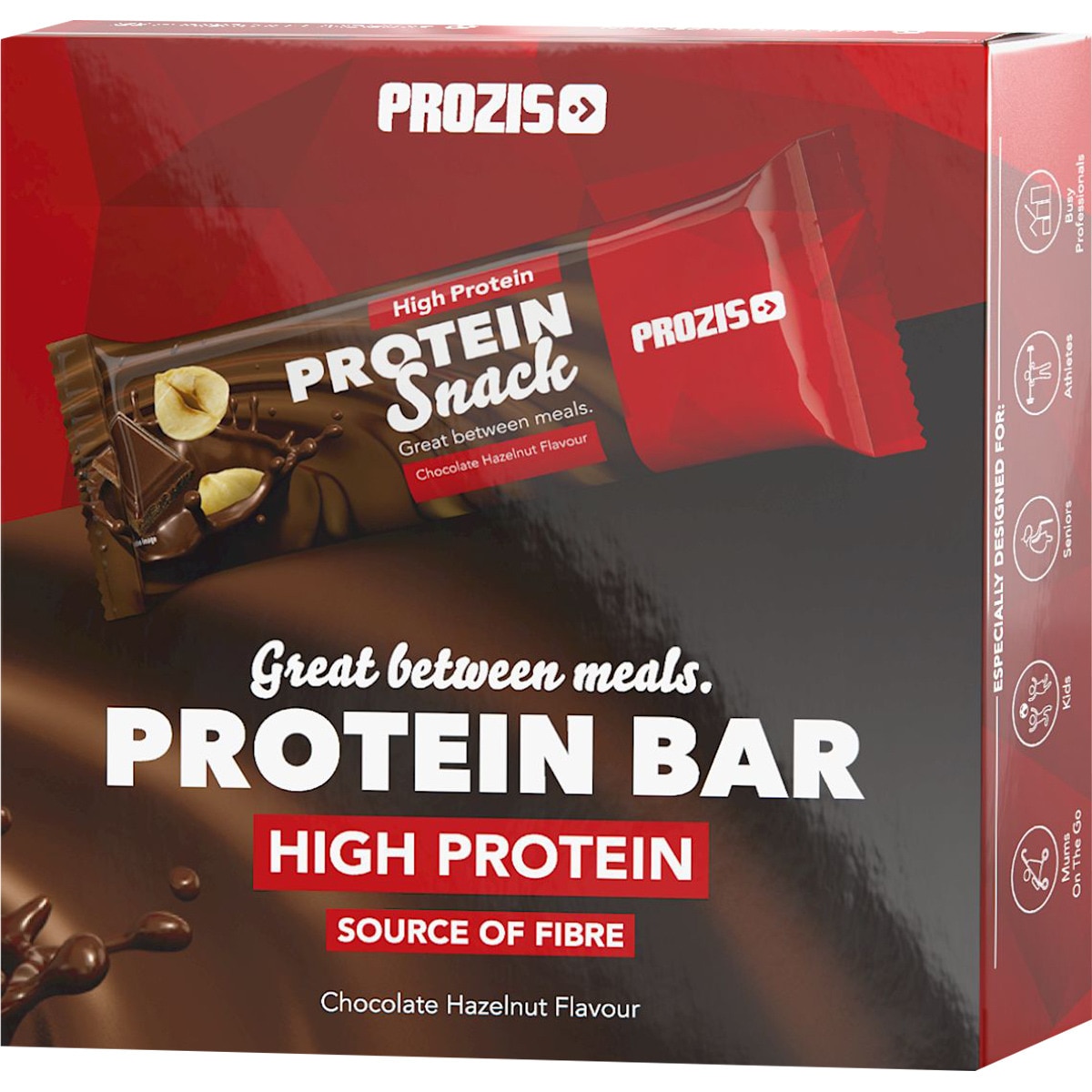 Protein Snack chocolate and hazelnut flavour protein bar container 250