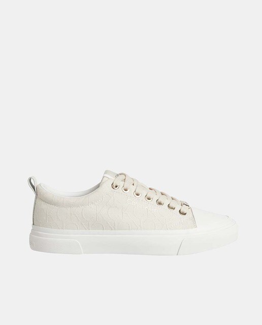 Chaussures basses femme beiges style compensées en toile avec logo monogramme
