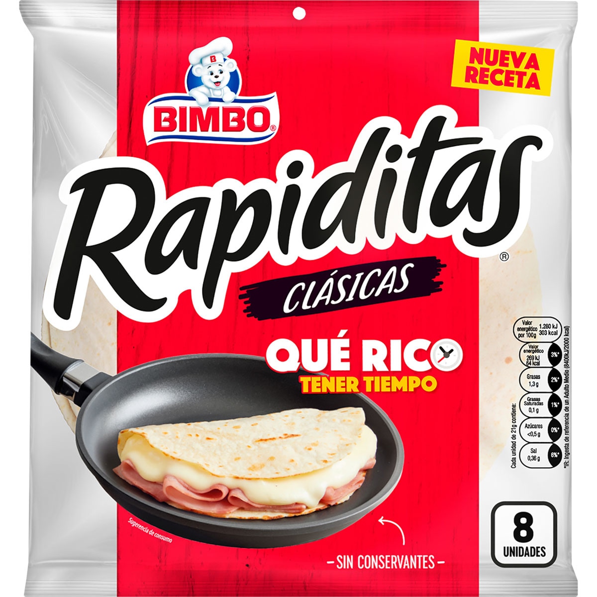 Rapiditas clásicas tortillas de trigo 8 unidades envase 168 g · BIMBO