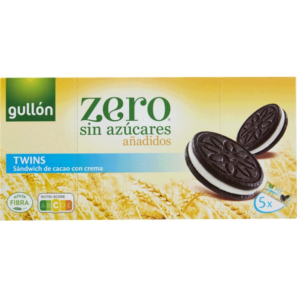 Bolachas de Cacau Twins Recheadas com Creme sem Açúcares Adicionados Pack 5 embalagem 210 g