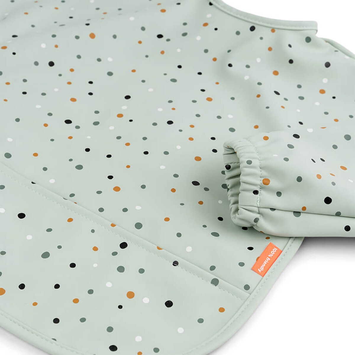 Babete Impermeável Done by Deer com bolso e mangas Happy dots Verde-antiquário-2