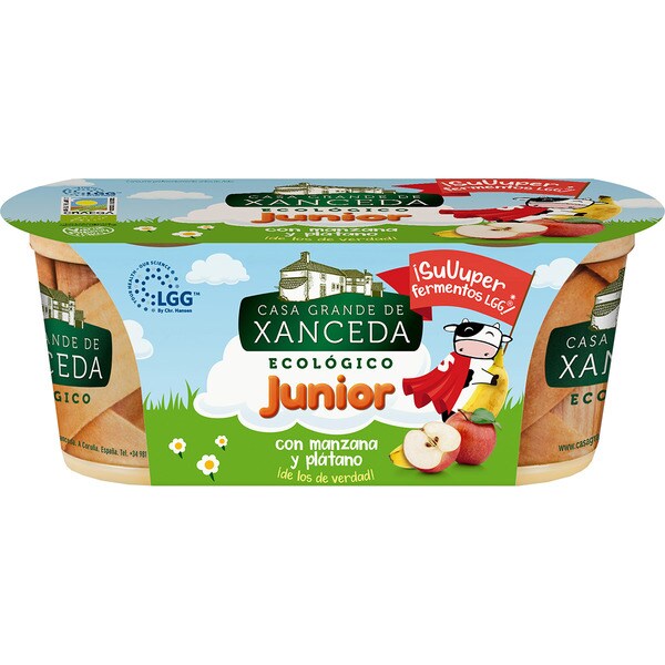 CASA GRANDE DE XANCEDA Junior yogur con manzana y plátano sin gluten ecológico pack 2 unidades 125 g