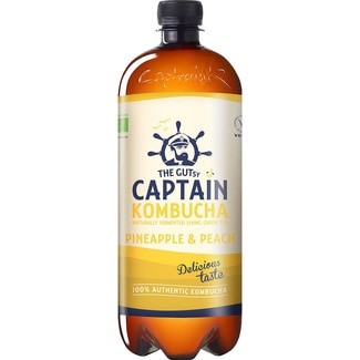 CAPTAIN KOMBUCHA bebida de té piña y melocotón bio botella 400 ml