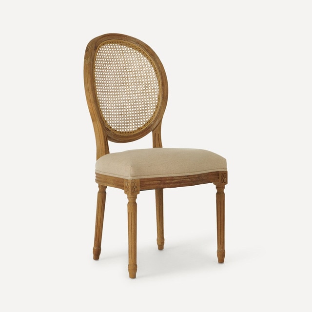 Silla de comedor redonda de madera de roble con rejilla tapizada en lino Fulham El Corte Inglés