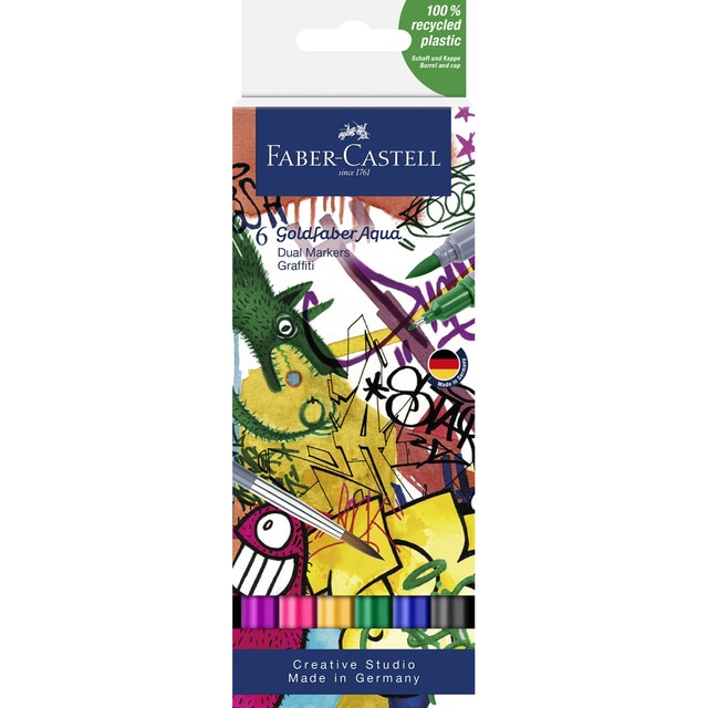 Estuche 6 Rotuladores Doble Punta Acualerable GoldFaber Aqua Dual Marker Faber-Castell Multicolor.