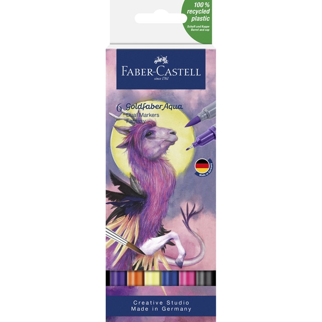 Estuche 6 Rotuladores Doble Punta Acualerable GoldFaber Aqua Dual Marker Faber-Castell Multicolor.