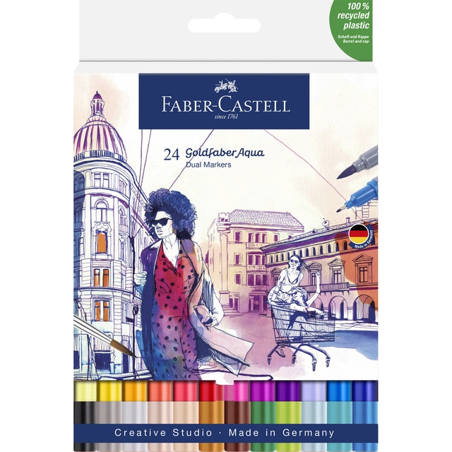 Estuche 24 Rotuladores Doble Punta Acualerable GoldFaber Aqua Dual Marker Faber-Castell Multicolor.