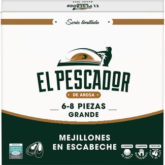 EL PESCADOR DE AROSA mejillones en escabeche grandes de la Ría de Arosa 6-8 piezas lata 69 g neto escurrido
